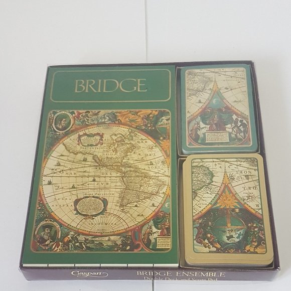 CASPARI Bridge Ensemble Double 2 Deck Cards Score Pad World Map Huntington+ 130 - Picture 1 of 16